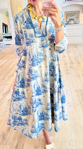 Uncle Frank Blue Toile Midi Dress