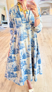 Uncle Frank Blue Toile Midi Dress