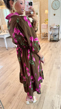 Brown Mix Floral Ruffle Trim Midi Dress