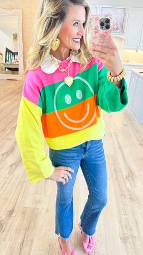Multi Color Stripe Smiley Face Sweater