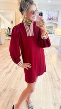 Burgundy Stripe Contrast Detail Casual dress