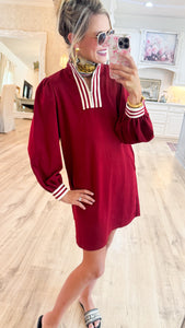 Burgundy Stripe Contrast Detail Casual dress
