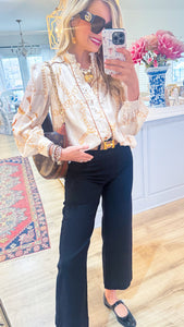 Beige Multi Chain Print Button Down Top