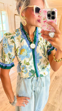Ecru Floral Print Ruffle Puff Sleeve Top
