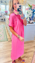 Pink Solid Short Sleeve Midi Dress