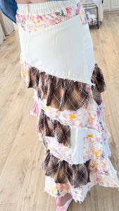 Pink and Cream Multi Patchwork Midi Skirt