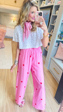 Deal of the Day Pink and Red Polka Dot Linen Pants