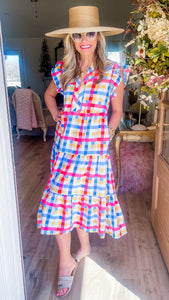 Hot Pink and Blue Gingham Midi
