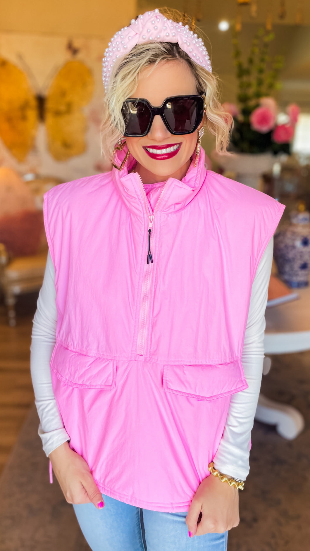 Baby Pink Oversized Silhouette Puffer Vest