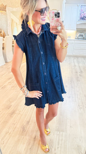 Dark Denim Ruffle Mini Dress