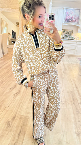 Mocha Leopard Pullover and Pant Set