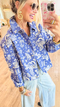 Blue Denim Western Print Cropped Jacket