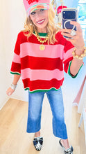 Red and Pink Stripe Sweater Top