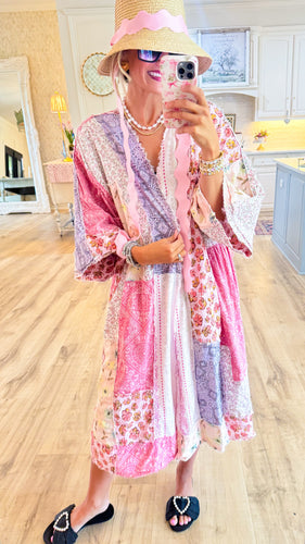 Pink Multi Print Open Duster