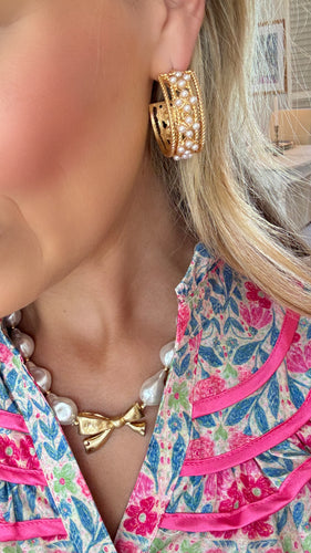 Gold Pearl Hoops