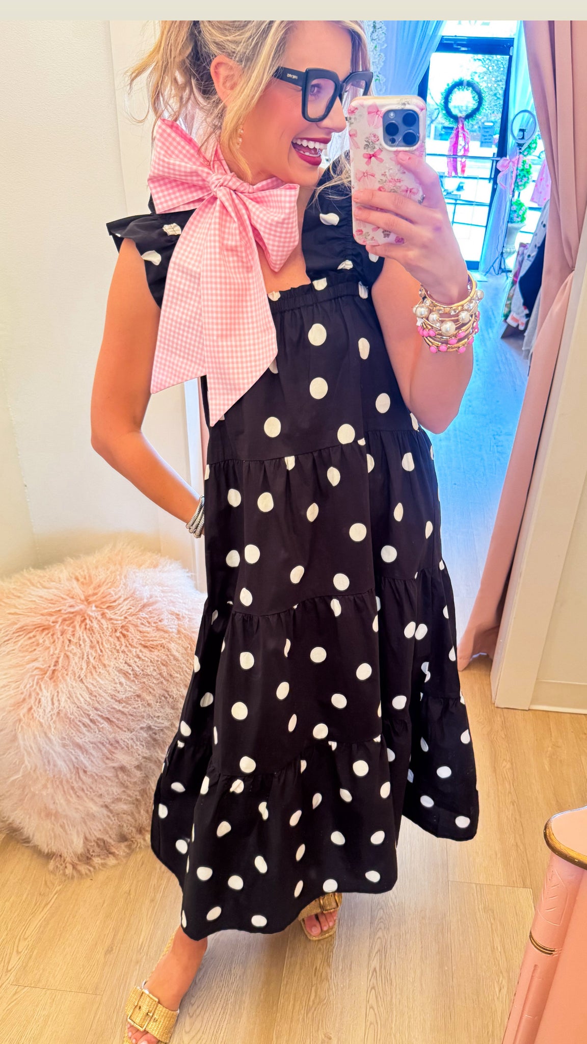knee length dresses for ladies THML Black and White Polka Dot Flutter Sleeve Maxi Dress – Charlotte Heart  Boutique
