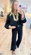Black and Taupe Accent Blouse