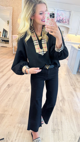 Black and Taupe Accent Blouse