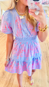 Cloud Blue Embroidered Mini Dress