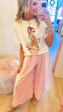 Light Pink Striped Floral Eyelet Detail Wide Leg Pants