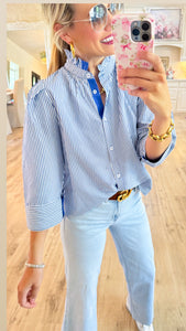Blue Stripe Button Down Blouse
