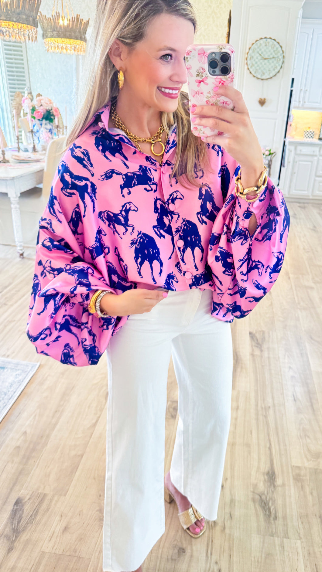 Pink Horse Collard Blouse
