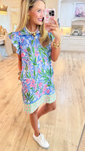 Blue Multi Floral Print Half Zip Dress