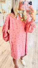 Faded Coral Western Print Washed Terry Pullover Dress