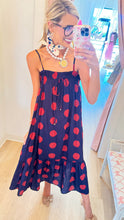 Navy and Red Polka Dot Midi Dress