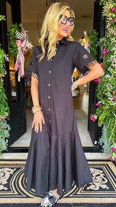 Black Button Down Flare Dress