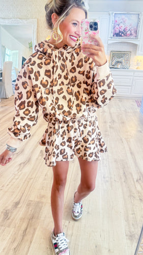 Leopard Sweatshirt Short Set