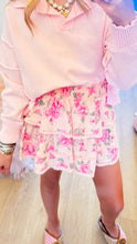 Pink Floral Ruffled Mini Skirt
