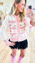 Ivory and Pink Ruffle Sleeve Cardigan