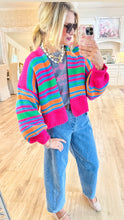 Pink Multi Color Stripe Knit Cardigan