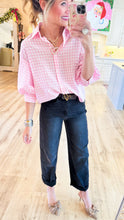 Pink and White Gingham Button Down Top