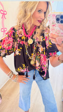 Black Multi Floral Puff Sleeve Top