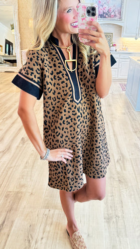 Brown Leopard Contrast Mini Dress