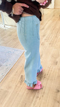 Light Denim Mineral Washed Ruffle Hem Pants