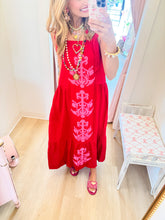 Red Applique Midi Dress