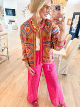 Taupe and Pink Colorful Heart Knit Cardigan