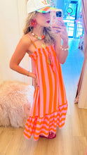 Orange and Pink Striped Midi Dress