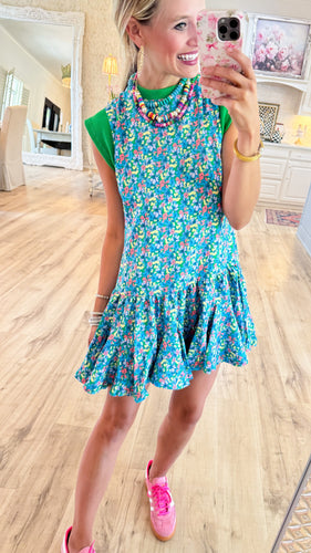 Green Dropped Waist Scuba Dress