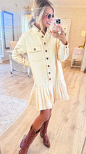 Ecru Long Sleeve Pleated Hem Dress