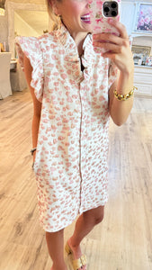 Pink Metallic Gold Abstract Pattern Mini Dress