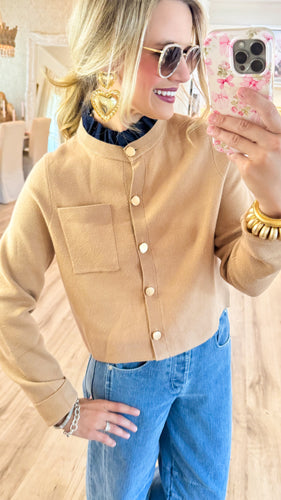 THML Beige Contrast Cardigan