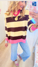 Brown and Cream Stripe Knit Sweater Top