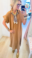 Camel Short Sleeve Midi Dress