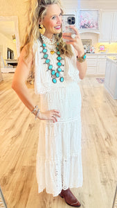 Off White Ruffle Eyelet Maxi Skirt