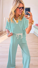 Kelly Green Stripe V-Neck Pant Set