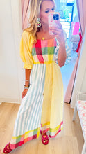 Rainbow Combo Mixed Print Puff Sleeve Jumpsuit